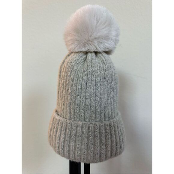 Hat Attack Ribbed City Beanie Oat Faux Fur Lined Ribbed One Size - Picture 3 of 4